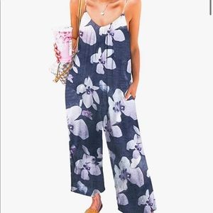 Casual Sleeveless Loose Jumpsuits Stretchy Long Pants Romper with Pockets